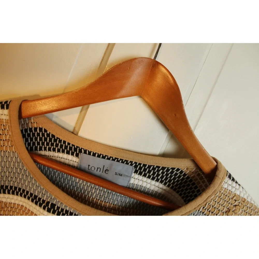 tonlé Striped Knit Sweater Top‎ Women Size S M Textured Beige Black White